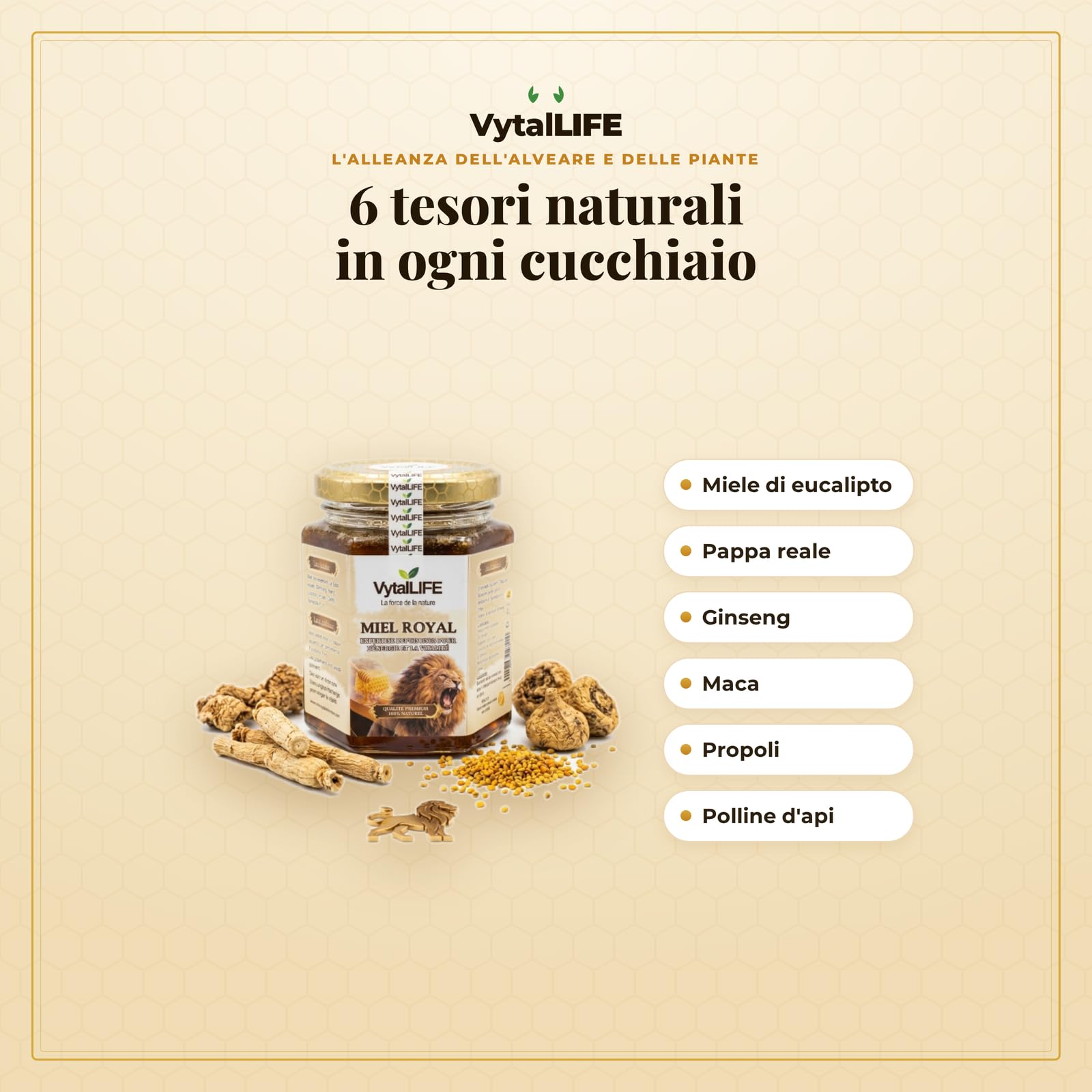 Miele Afrodisiaco VytalLIFE per Uomo | Miele Puro con Ginseng, Maca e Pappa Reale | Per Chi Cerca Testosterone Uomo, Libido e Vitalità 100% Naturale | Royal Honey Per Una Routine Naturale Di Vitalità