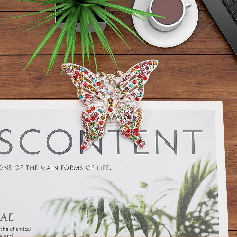 CRASPIRE 4Pcs Colour Rhinestone Butterfly Book Clips Metal Journal Clip Page File Holder Portable Vintage Shiny Notebook Bookmark Retro Bill Binder for Document Traveler Art Reading Decoration Gifts