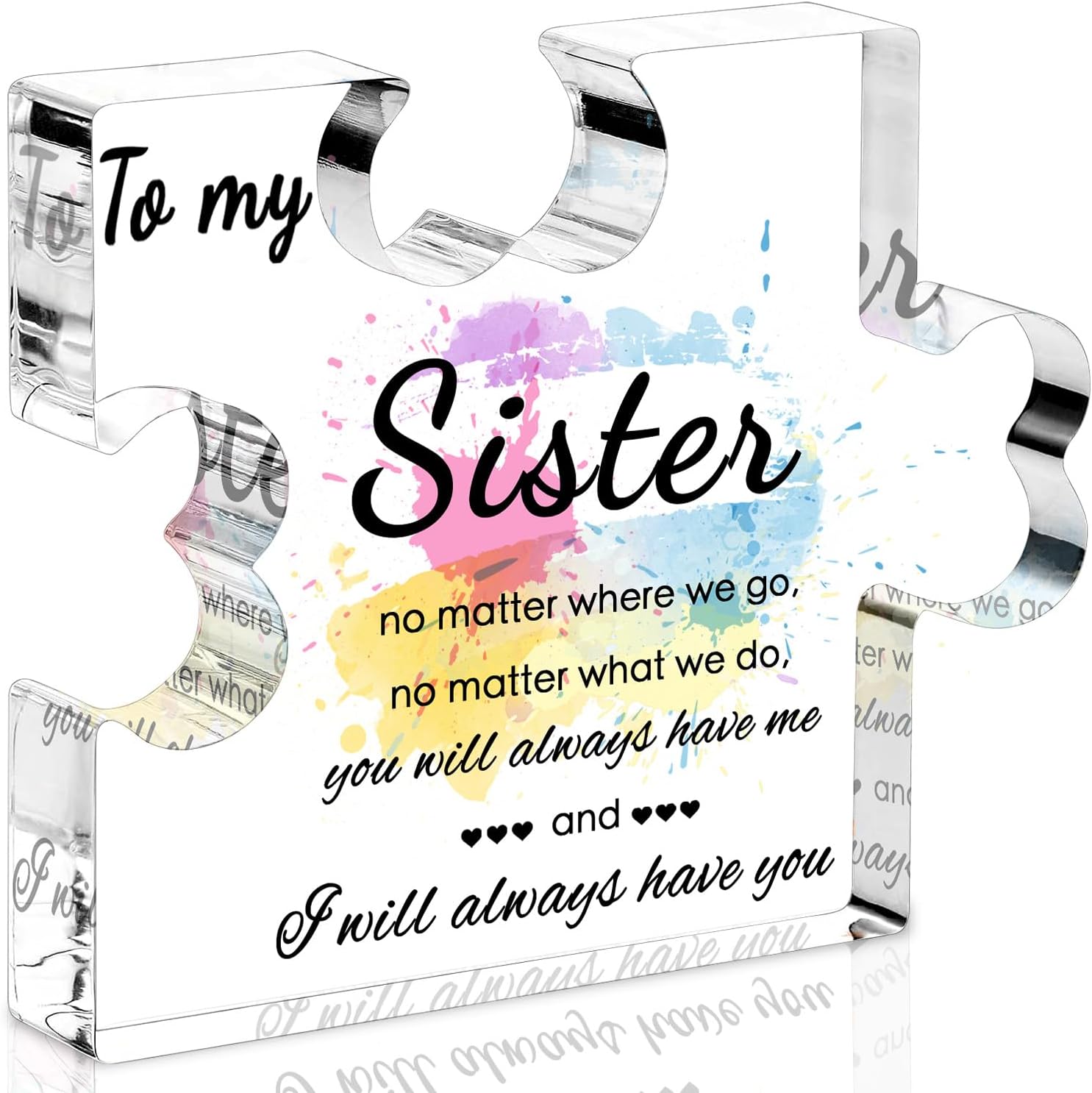 Sister Birthday Gifts, Mothers Day Gifts for Sister - Acrylic Puzzle Piece Plaque 4.7×3.8 inch, Sister Gifts from Sister Christmas Valentine's Day, Best Sister Ever Gifts