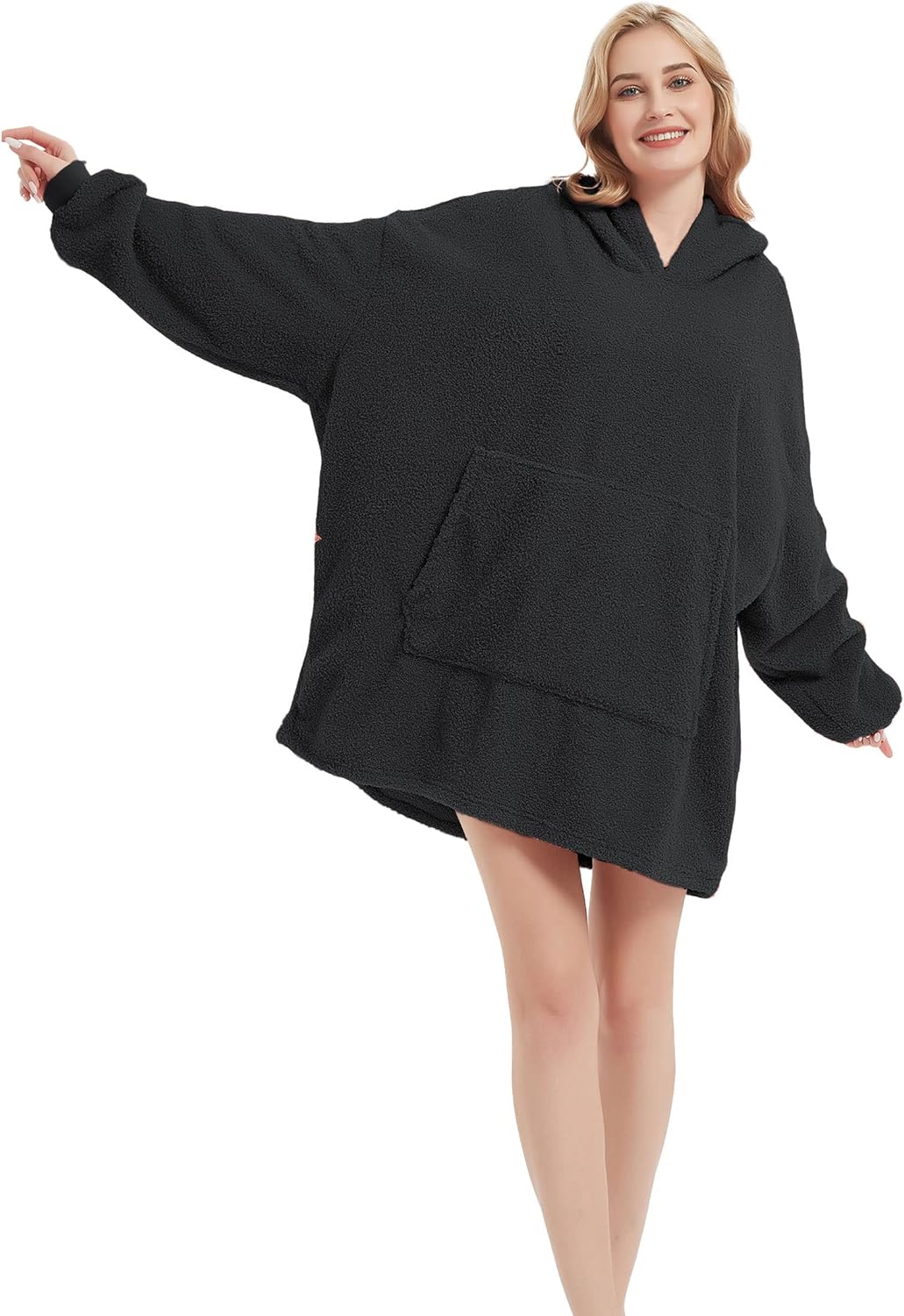 RISISSIDA Wearable Blanket for Adult Women and Men,Sherpa Hoodie with Giant Front Pocket for Indoor/Outdoor,One Size Fits All - Image 4