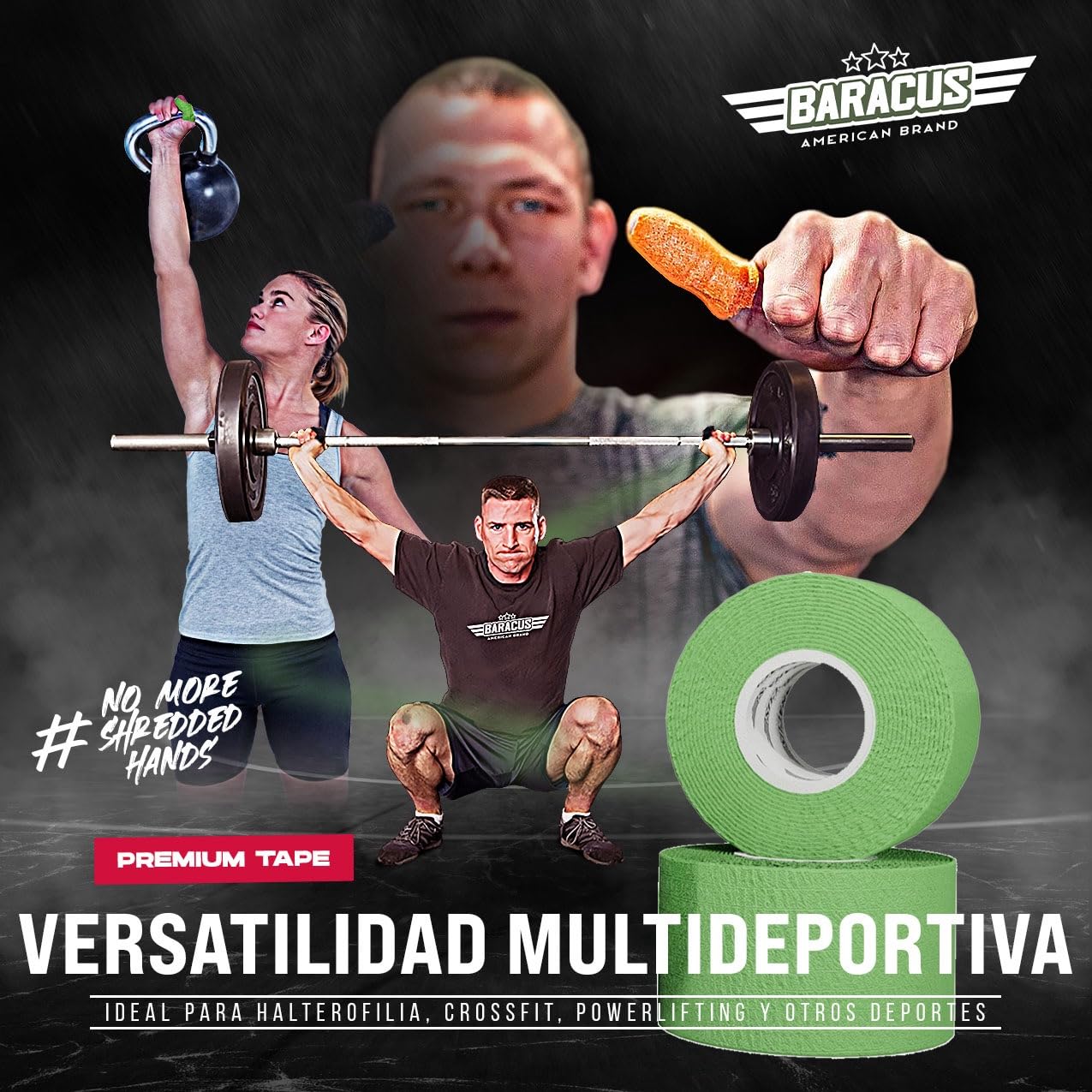 BARACUS Tape Crossfit Premium do podnoszenia ciężarów, bawełna elastyczna i odporna na wodę - bandaż sportowy, w komplecie z eleganckim opakowaniem, 7 m x 38mm (Canary Yellow)