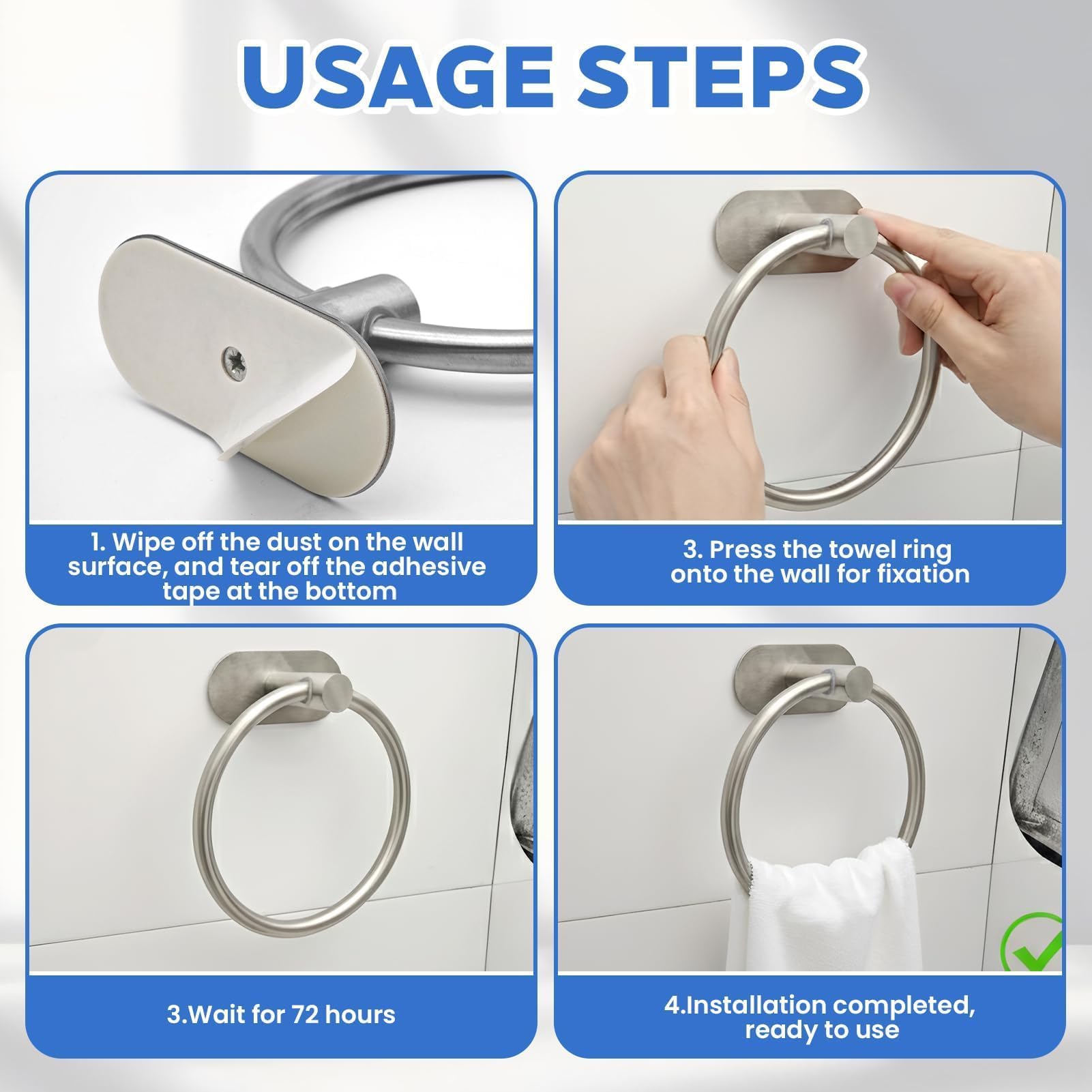 Anillo Toallero Portatollas, Portatollas Autoadhesivo, Anillo de Toalla de Acero Inoxidable de Baño, para Baño, Cocina y Salón