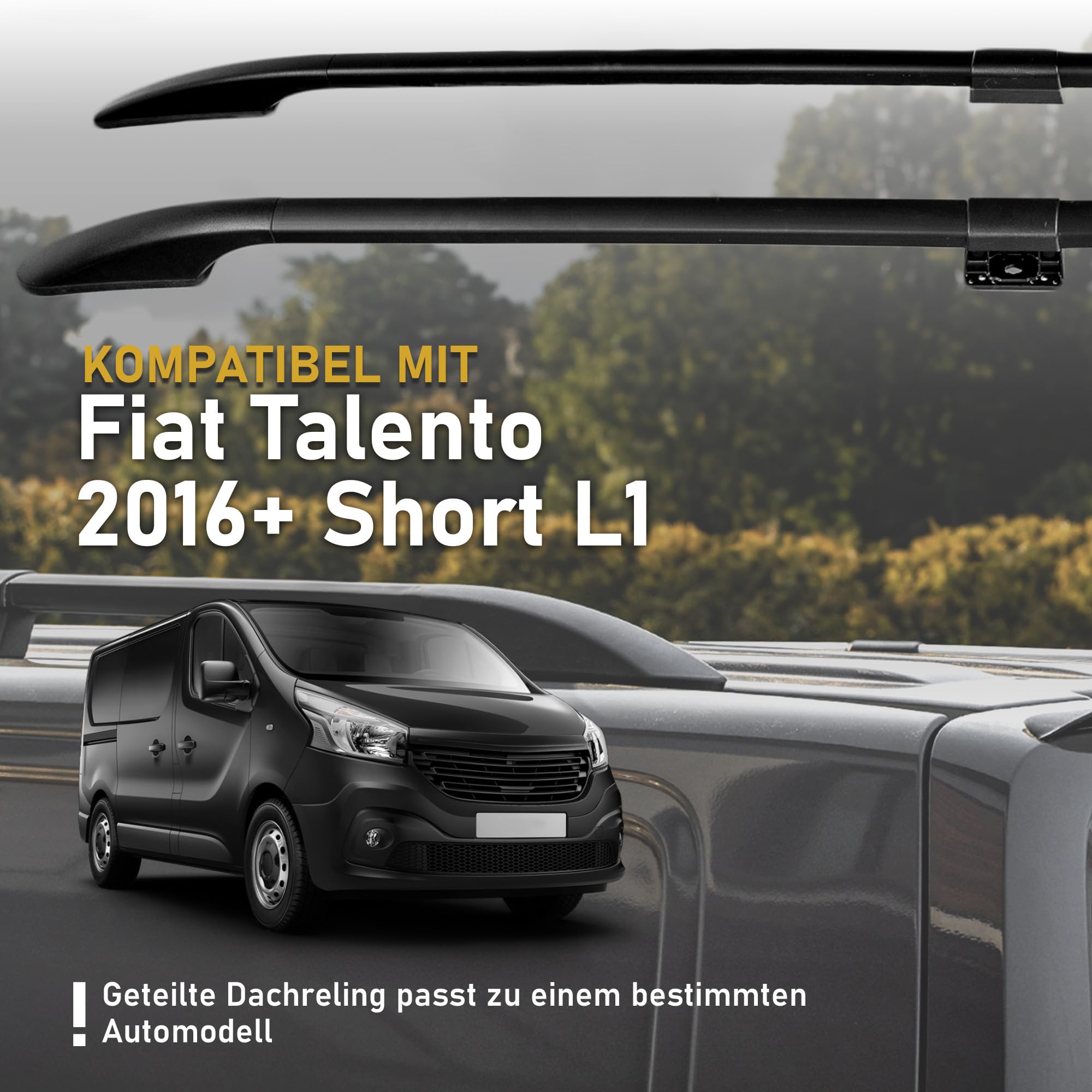 CHROMEMASTER Dachreling Dachträger Kompatibel mit FIAT Talento Short L1 2016-2021 | Zur Befestigung der Dachgepäckträger, Dachboxen oder Dachfahrradträger | Robuste Konstruktion aus Alu