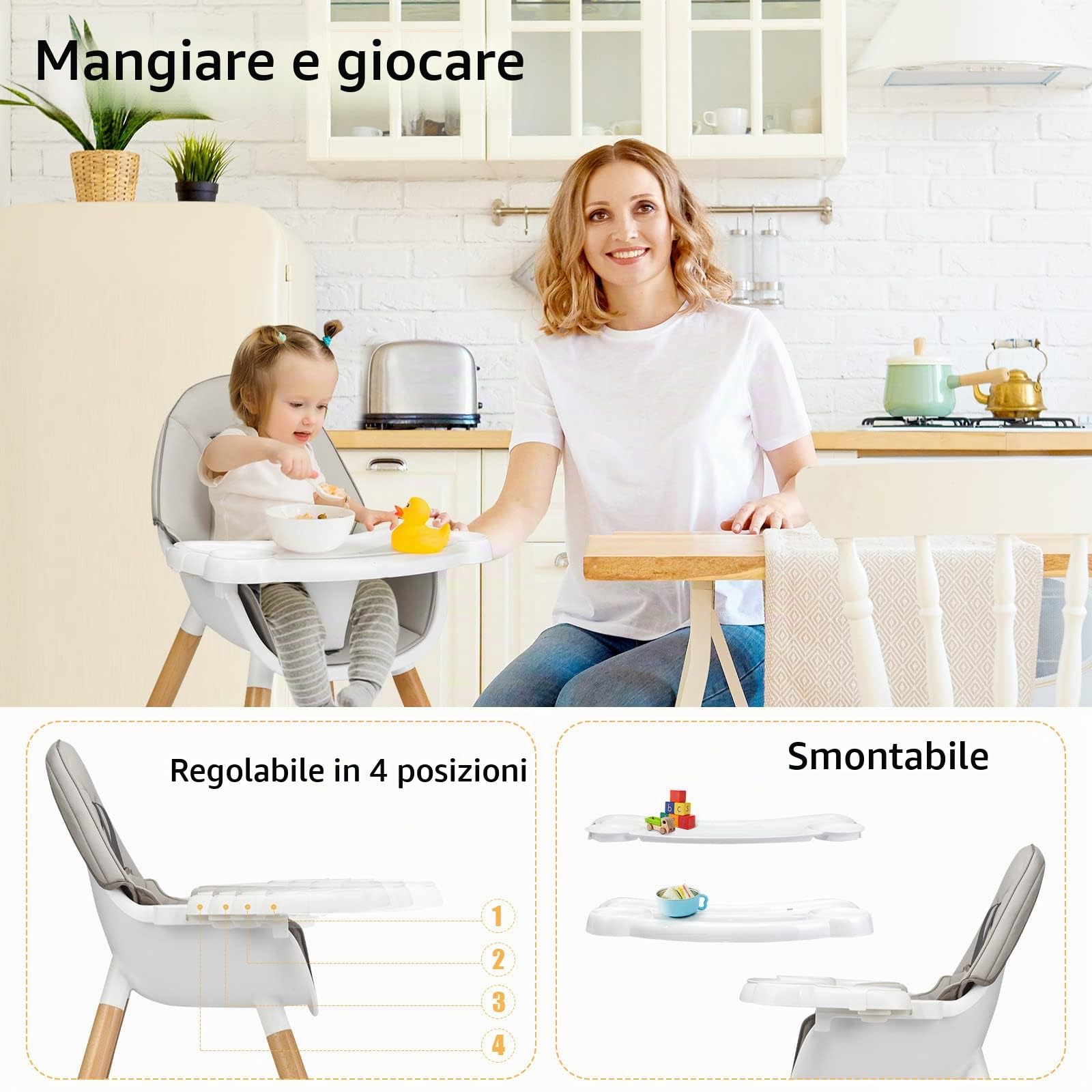LIFEZEAL Seggiolone Pappa, Sediolone Evolutivo per Bambini 6-36 Mesi, Seggioloni di Rialzo Trasformabile in Tavolino e Sedia, con Cintura di Sicurezza e Vassoio Rimovibile, Sediolone (grigio)