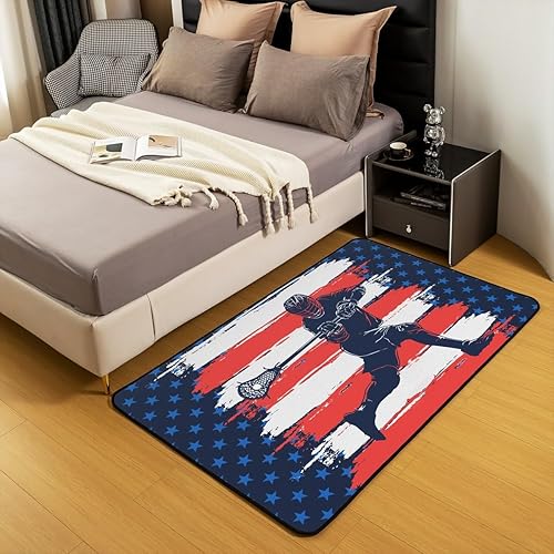 Miniatura 5 de Alfombras de lacrosse para sala de estar, dormitorio, niños, bandera estadounidense, temática deportiva, alfombra para sala de estar, dormitorio,
