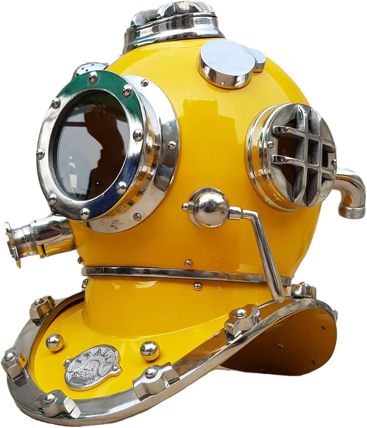 Yellow Antique Vintage Diving Helmet Brass Metal Diving Helmet Divers Helmet Antique Scuba Sea Replica Us Brass Vintage Deep Sea Solid Marine Helmet for Office & Home Decor by MSOVERSEASNAUTICAL