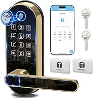 samtechT Bluetooth Fingerprint Smart Deadbolt Lock with Handle & Keypad - DIY Install, Keyless Entry, Auto-Lock, Alexa/Google Compatible