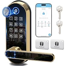 Bluetooth Fingerprint Smart Lock with Handle &amp; Keypad &ndash; Fits Most US Doors, DIY Install, Keyless Entry: Code, FOB, Auto-Lock. Ideal for Home, Airbnb, Rental, Kids, Seniors. Alexa &amp; Google Compatible
