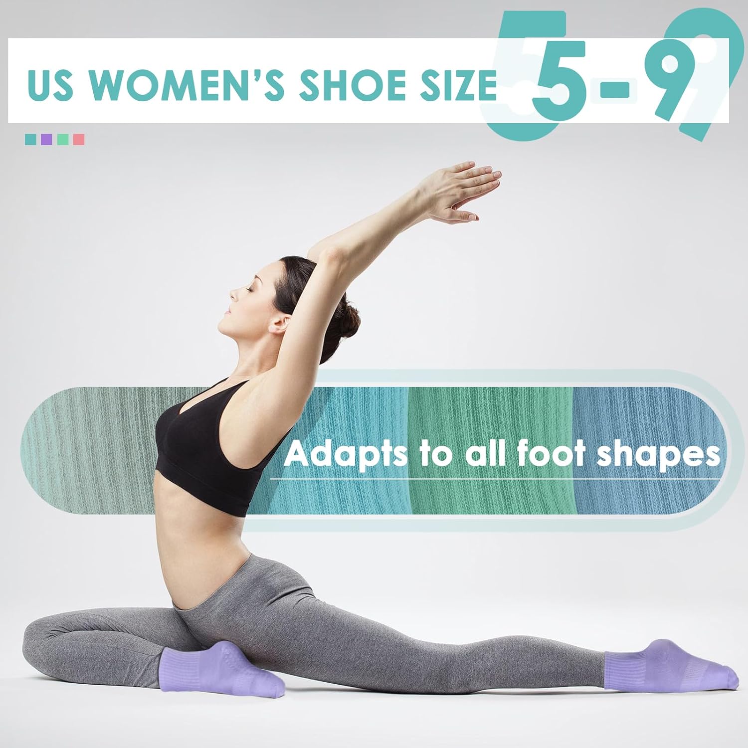 4 Pairs Pilates Socks with Grips for Women, Barre Yoga Grippy Socks, Womens Non Slip Pilates Crew Sticky Socks - Image 6