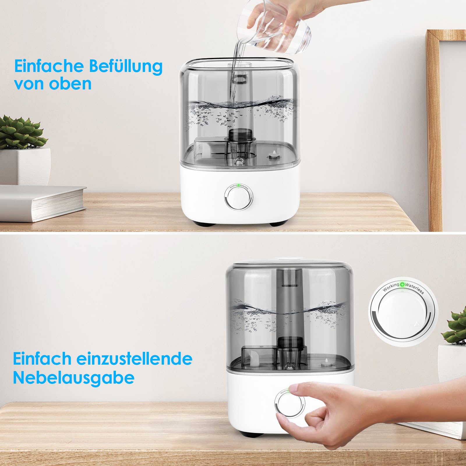 Vankarr Luftbefeuchter 5L Ultraschall 28dB Leise Top-Fill 360° Drehbarer Düse