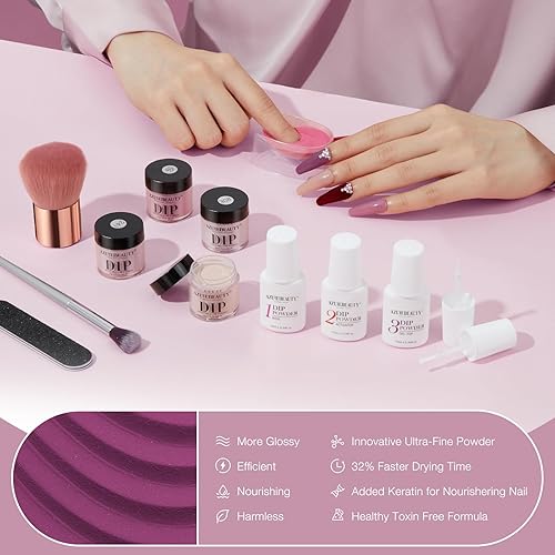 Miniatura 6 de AZUREBEAUTY - Juego de 31 piezas de polvo de inmersión para uñas, 20 colores, morado, azul, purpurina, bandeja de reciclaje de polvo de inmersión