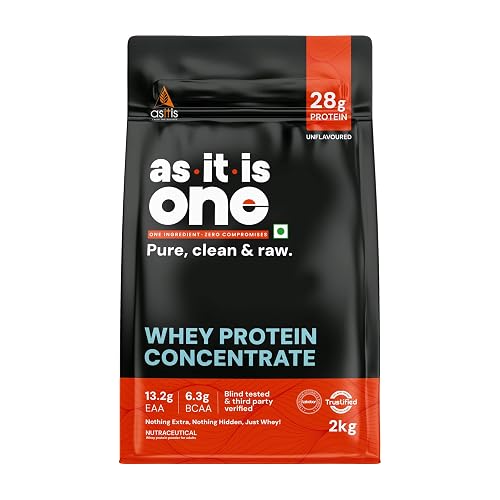 AS-IT-IS ONE Whey Protein Concentrate I Pure, Clean & Raw I 28g Protein per Serve, Unflavoured 2kg |Labdoor & Trustified Certified I No Amino Spike OR Heavy Metals I Protein for All Ages Adults