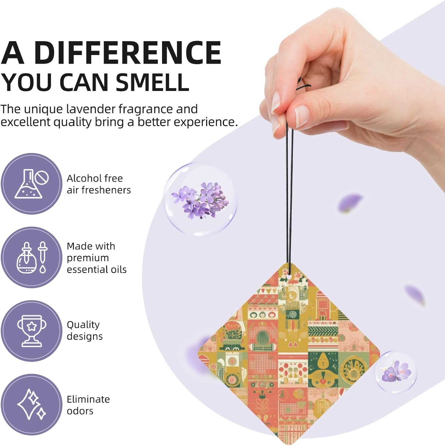 Car Air Freshener 24 PCS Pink Pattern Hanging Car Air Fresheners Auto Interior Decor Card Freshener Strong Scented Card Lavender Cars Scents for Office Bedroom Close Drawer Square