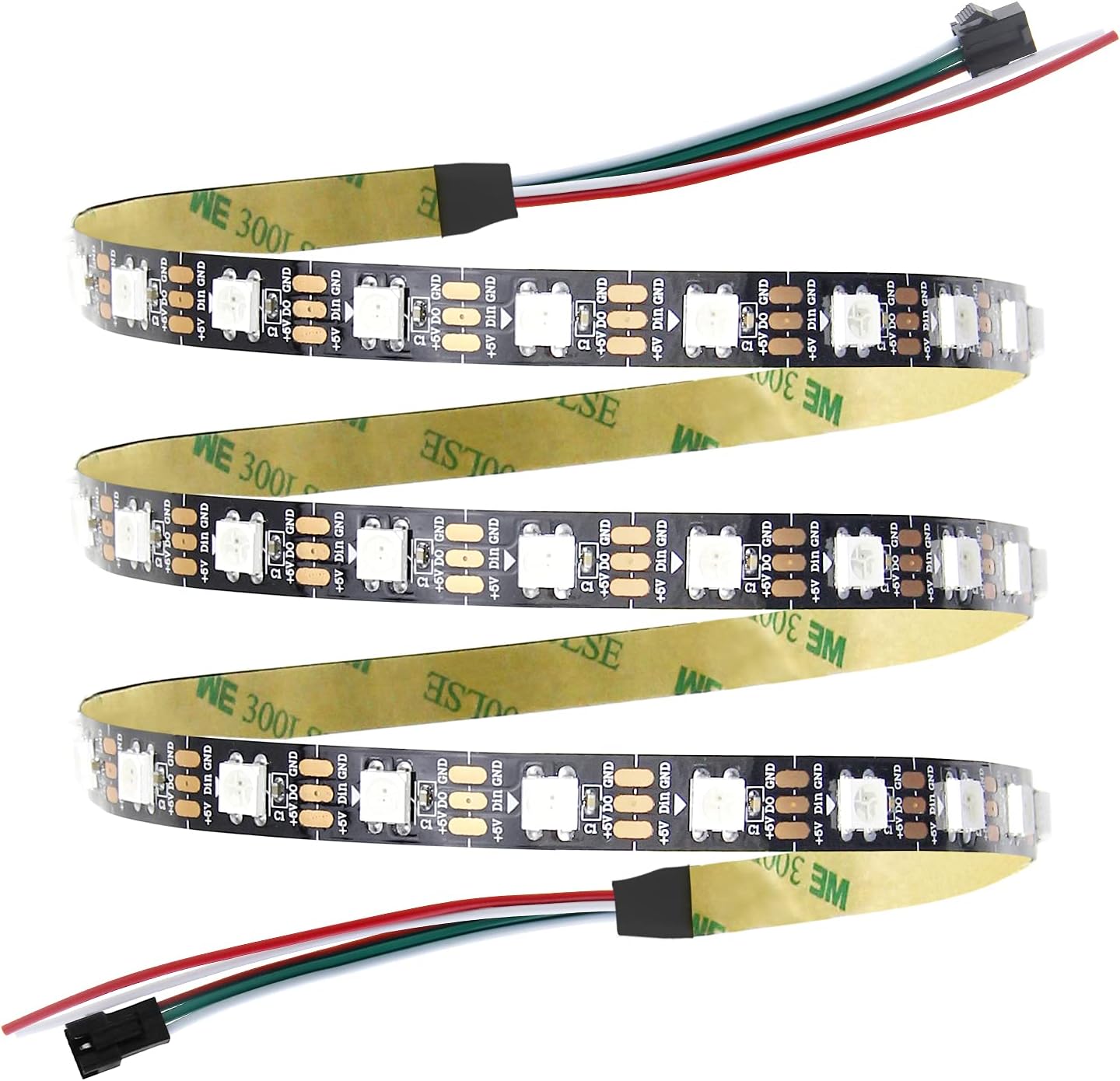 WS2812B LED Strip Addressable LED Pixels Light 60 LEDs 3.2ft DC 5V Programmable Dream Color Digital RGB LED Ribbon Lights Black PCB, Support Arduino Raspberry Pi