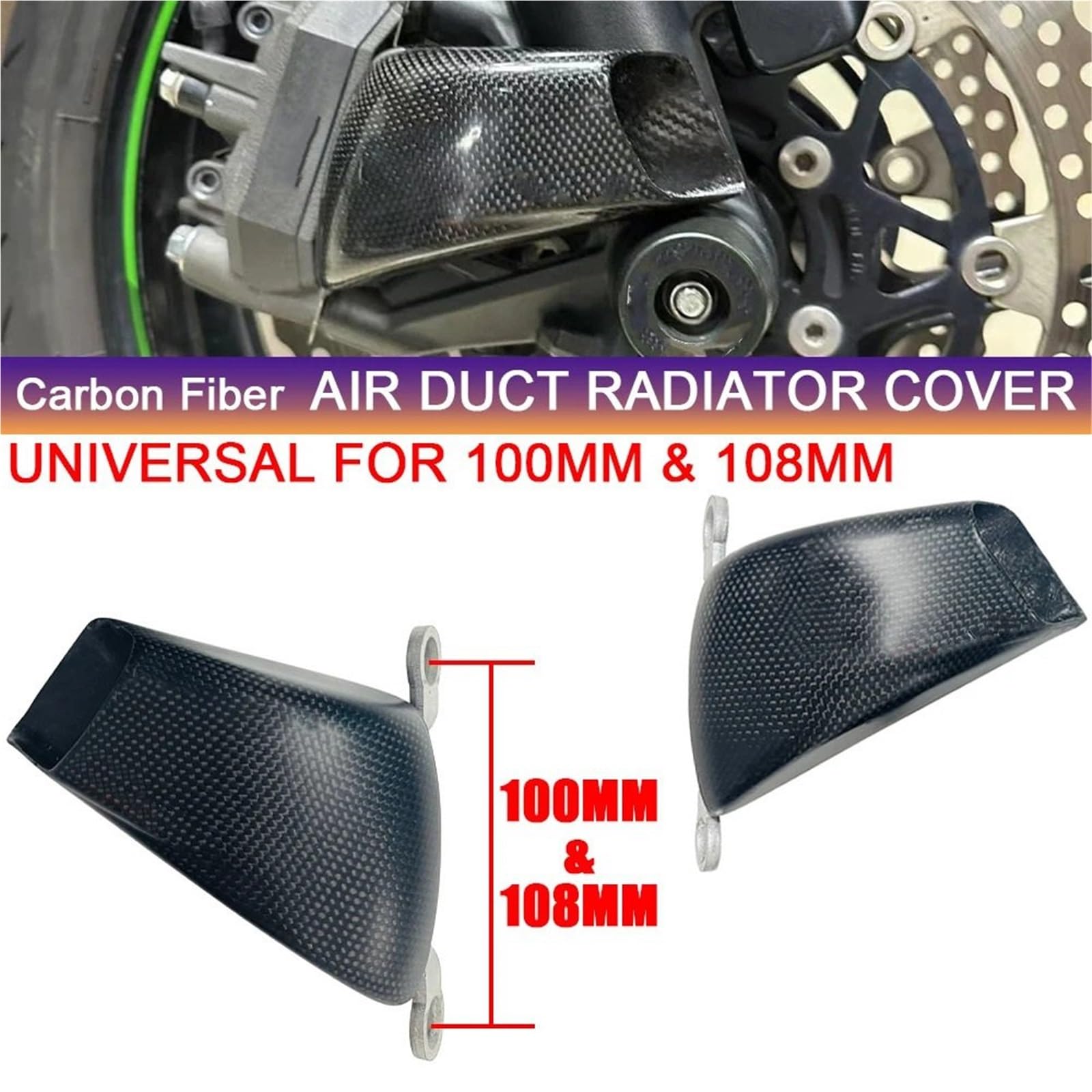 Pinza Delantera de Motocicleta de 100 mm o 108 mm,Montaje de refrigeración de Frenos, Piezas modificadas de Fibra de Carbono Refrigeración de Pinza de Freno(Right)
