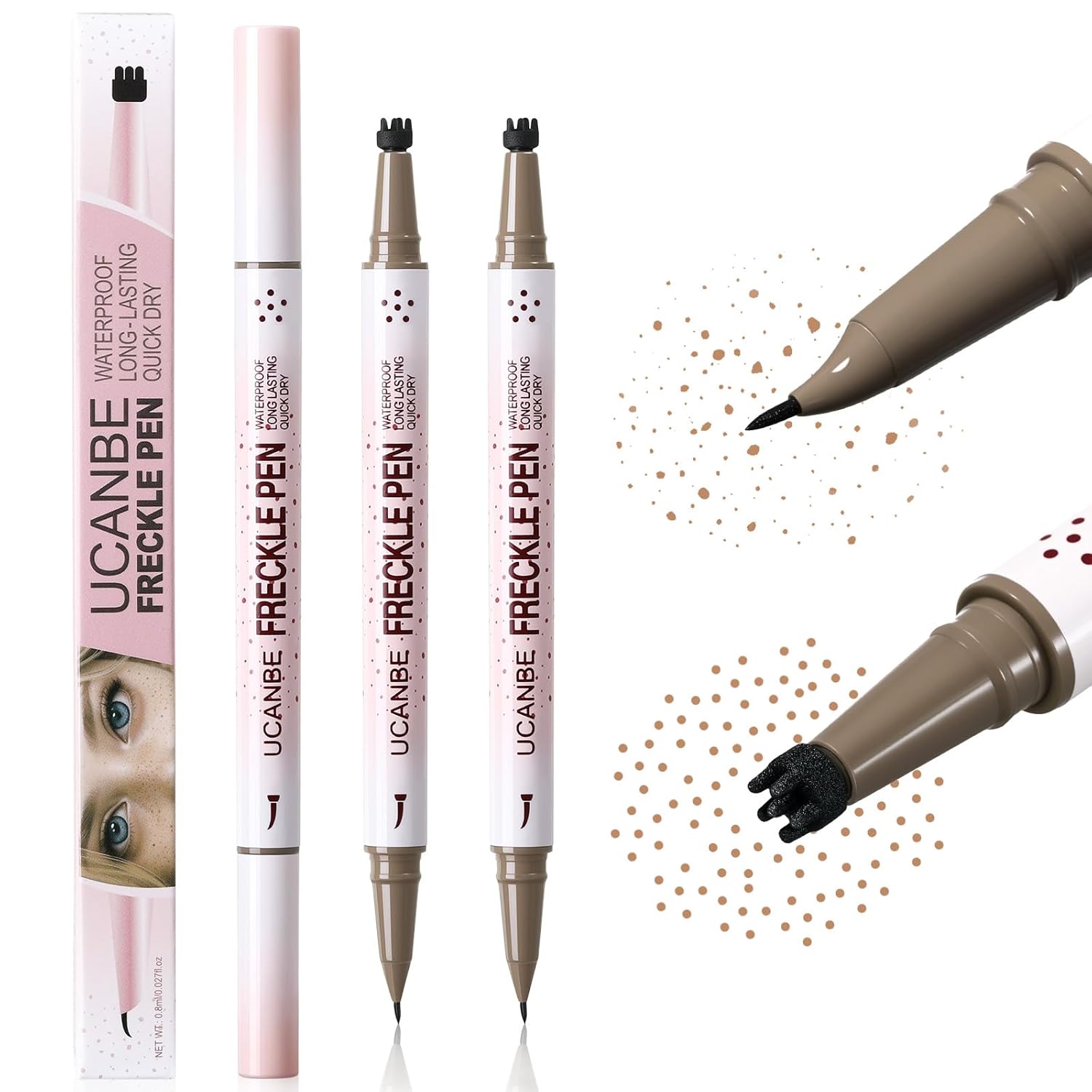 Beauty Glazed Dual-Ended Freckle Stamp Pen – Realistic Faux Freckles Makeup with Soft Sponge Stamp & Precision Tip – Waterproof Long-Lasting Freckle Marker for Natural or Bold Looks (02 Mousy Brown)