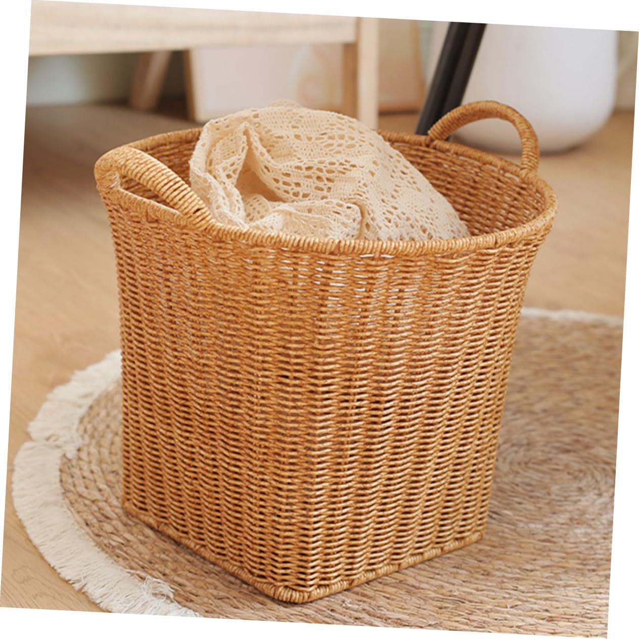 Woven Flower Basket Versatile Decorative Storage for Fruits Bread and Sundries with Dual Handles for Home Organization and Stylish Decor
