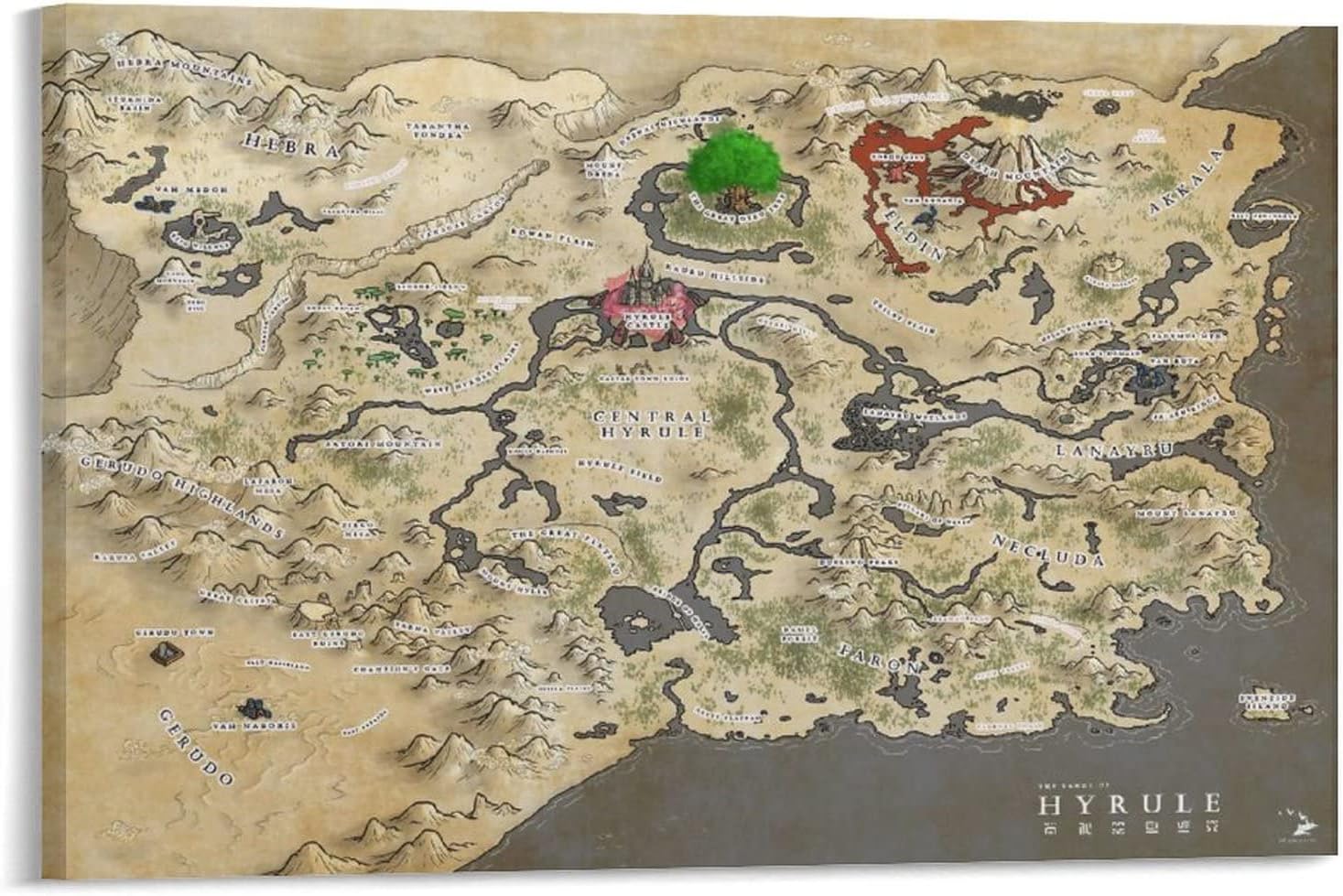Breath of The Wild Hyrule World Map Art - 16x24inch Poster Canvas Print for Bedroom & Living Room Decor