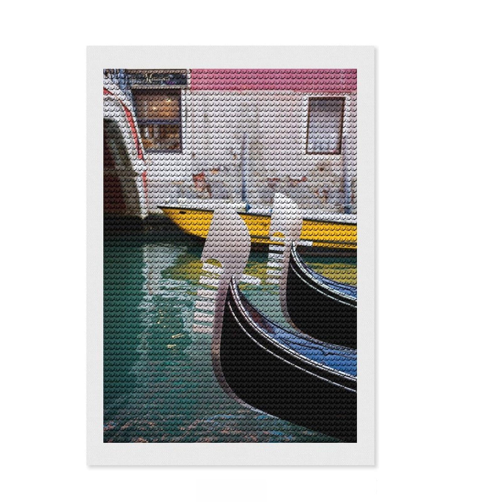 Junmoney Gondola Prows Venice Diamond Art Canvas 8"x12", Relaxing DIY Hobby, Enjoyable At-Home Hobby, Farmhouse Decor, Gift Idea, Easy to Enjoy