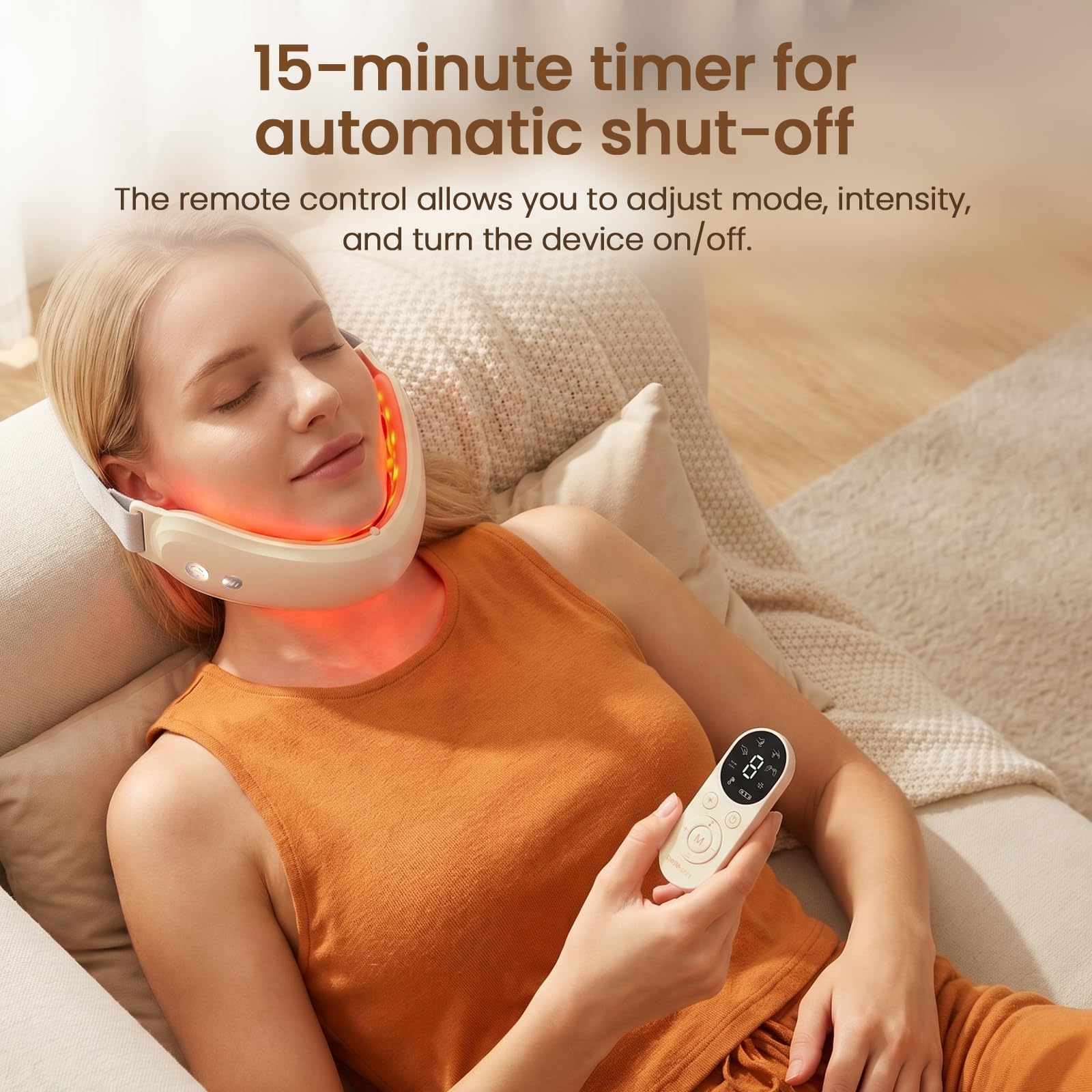Doppelkinn Entferner, Elektrisches V-Face Shaping Massager, 9 Intensitätsstufen 4 EMS Modi, 42°C Rot & Blaue Gesichtsmassagegerät, Face Lifting Gerät Gegen Falten mit Fernbedienung