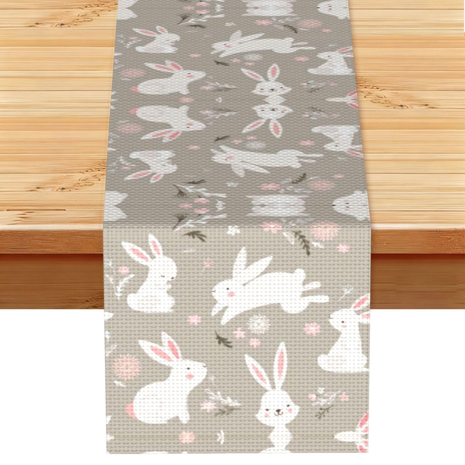 Easter Bunny Floral Linen Feel Table Runner Wedding Party Home Decoration