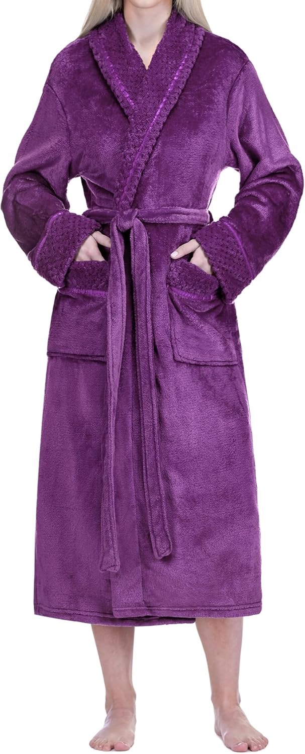 Bata Mujer Cremallera PAVILIA Bata De Forro Polar Para Mujer, Bata De Baño Cálida De Felpa Para Mujer, Bata Larga De Spa Suave Y Esponjosa, Vino, S-M Bata Polar Mujer Cremallera