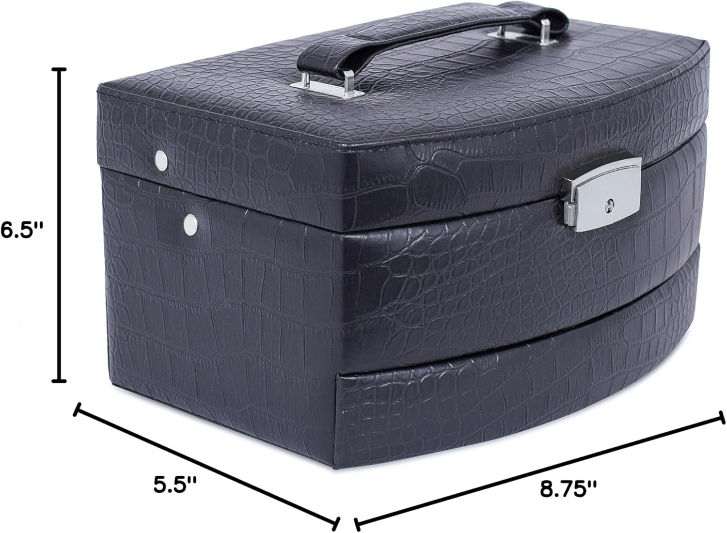 Internet's Best Faux Leather 3-Tier Jewelry Case | Slide Open Jewelry Box | Multi Compartment for Rings, Earings, Necklaces & Bracelets | Interior Mirror | Black - Image 9