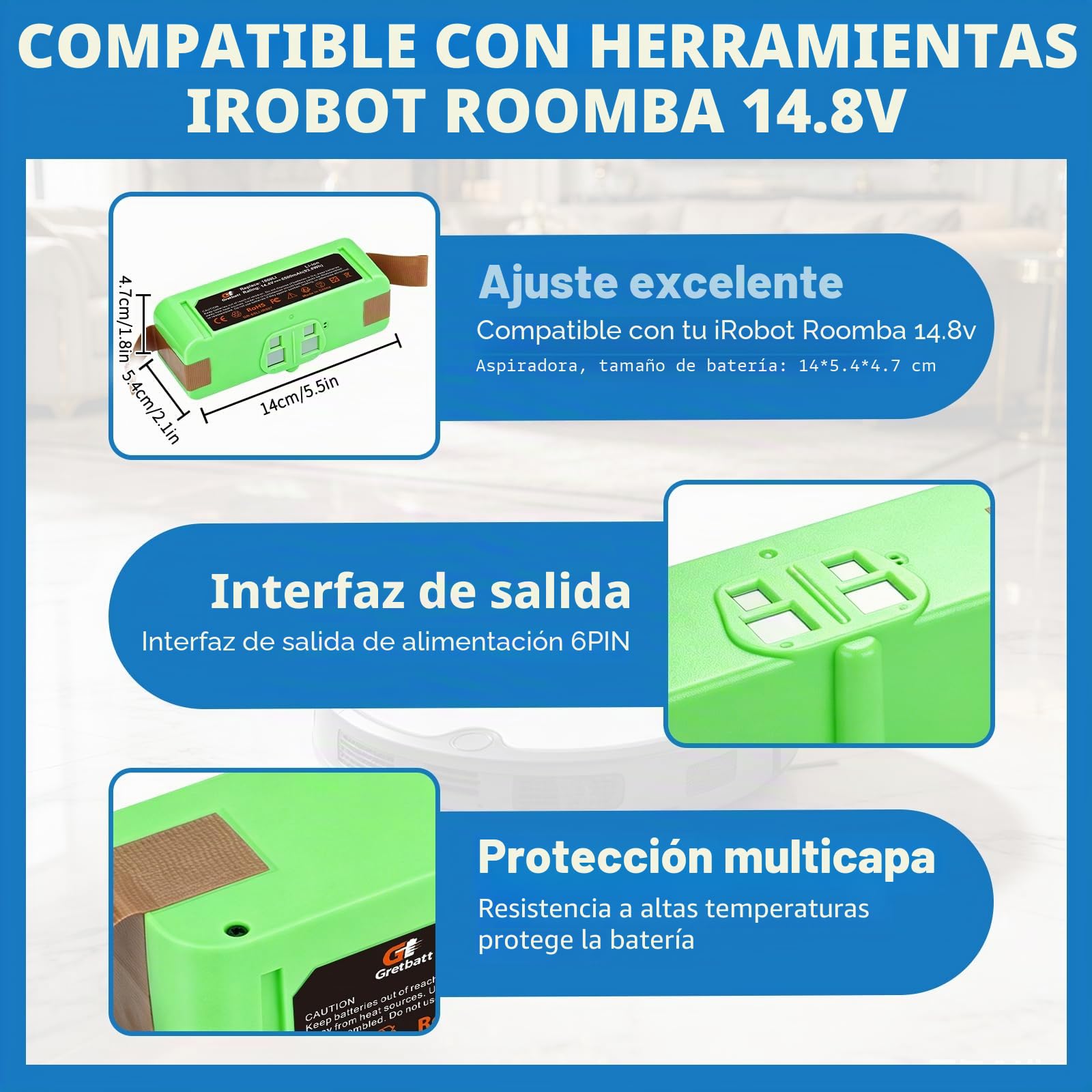 18V 6.5Ah Batería de Repuesto Li-Ion para Roomba 980