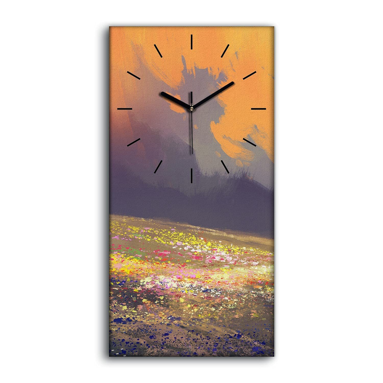Horloge sur toile art moderne salon chambre décoration murale fleurs 30x60cm