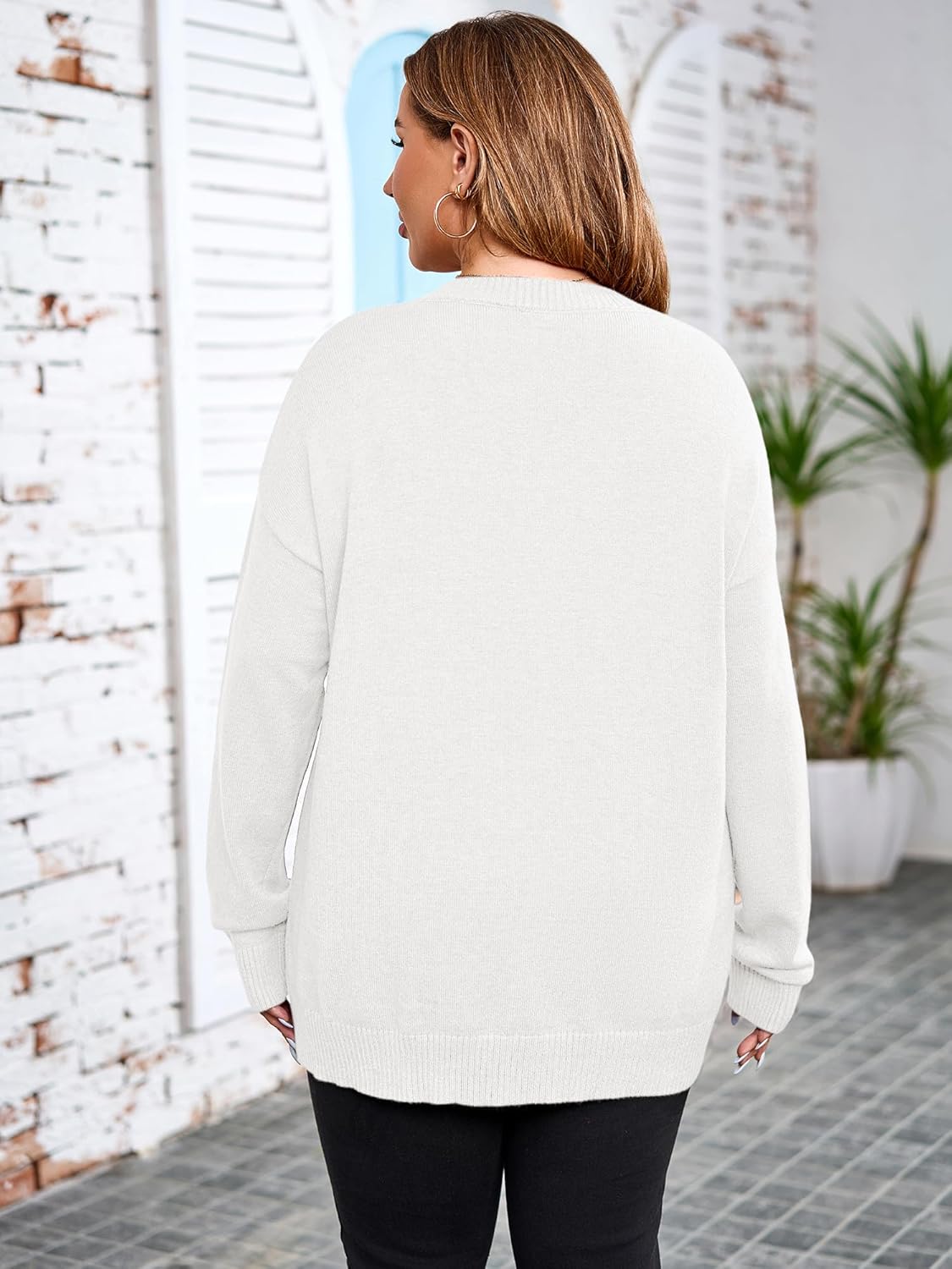 Women Plus Size Sweaters Knit Long Sleeve V Neck Sweaters Tops Casual Soft Loose Fit Pullover Sweater 1XL-5XL - Image 5