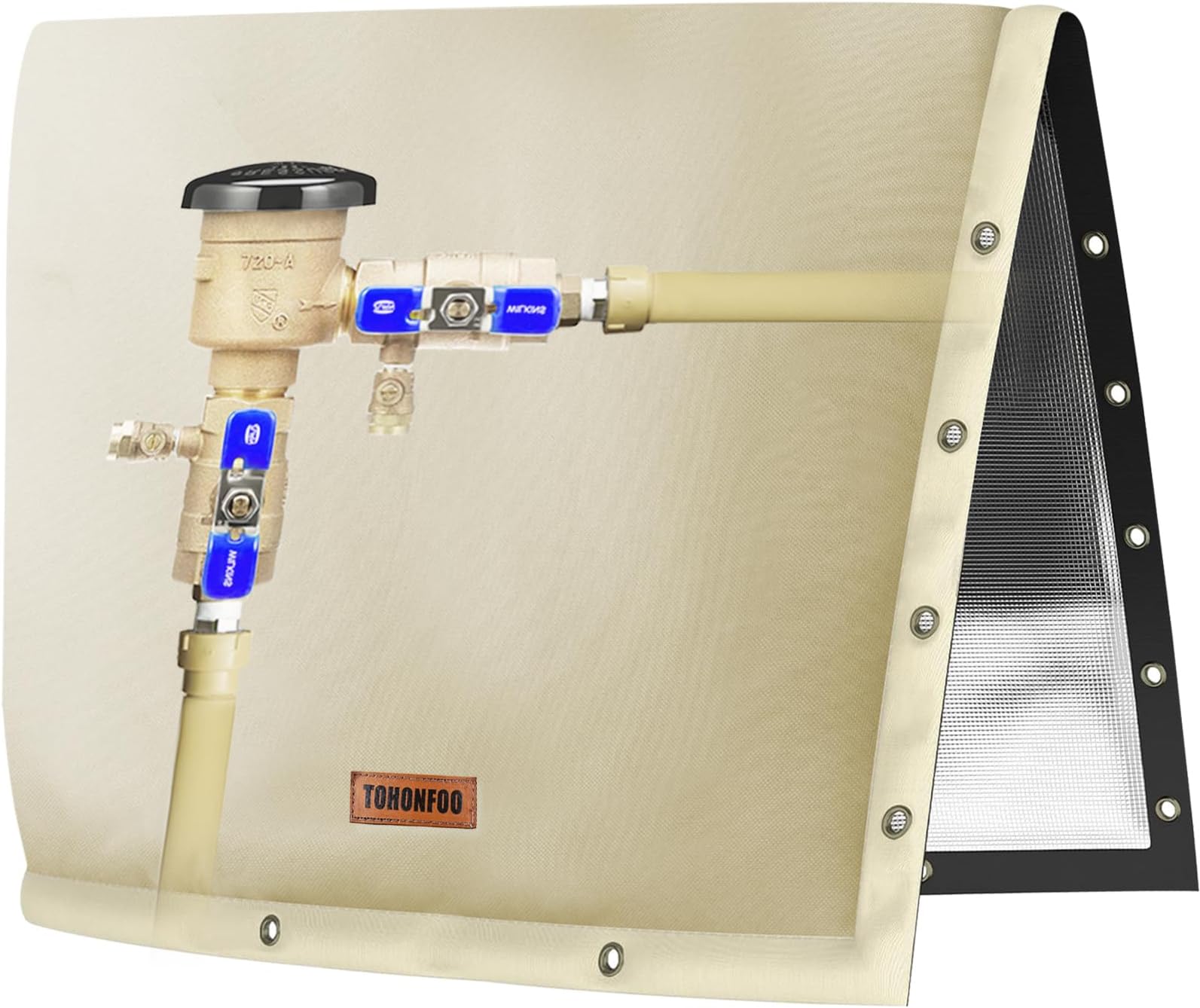 TOHONFOO2-Way Opening Backflow Preventer Pipe Insulation Cover (5°F) - Irrigation Sprinkler Valve Cover - Water Well Pump Cover - Sturdy 5 Layers for Winter Freeze Protection (30"W x 24"H, Beige)