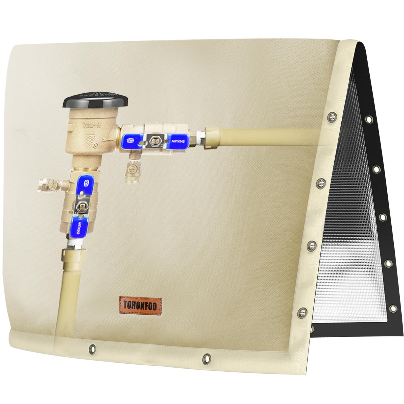 TOHONFOO2-Way Opening Backflow Preventer Pipe Insulation Cover (5°F) - Irrigation Sprinkler Valve Cover - Water Well Pump Cover - Sturdy 5 Layers for Winter Freeze Protection (30"W x 24"H, Beige)