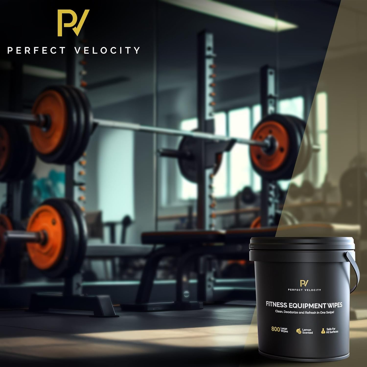 Fitness Equipment Wipes with Reusable Bucket Dispenser - 800 Pre-Moistened Lemon Scented Multi-Surface Wet Wipes - All Purpose Gym Cleaner for Yoga Mats & Exercise Equipment