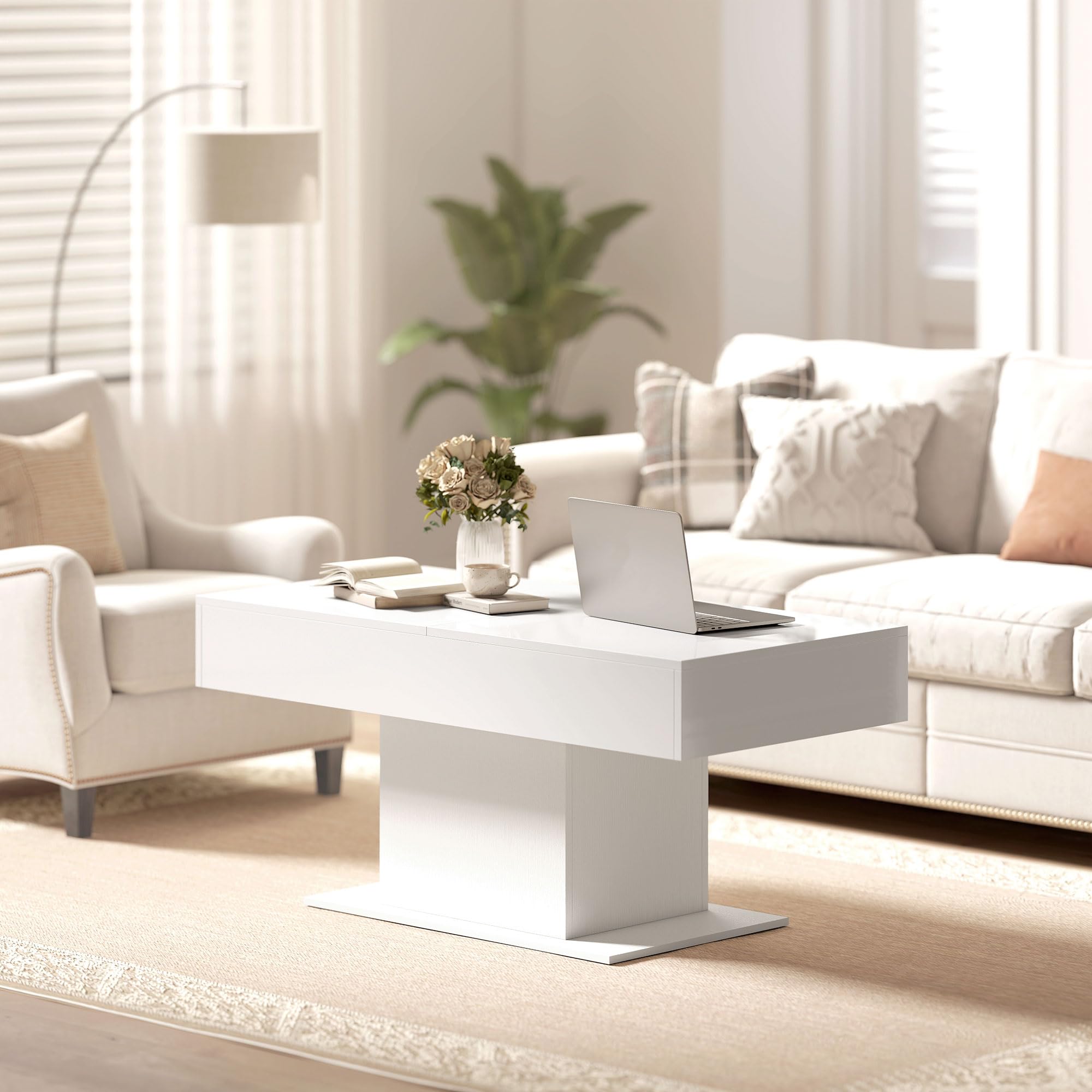 HOMCOM Tavolino da Caffè Estensibile con Vano Contenitore, Tavolino Salotto Allungabile Moderno con Piedini Antiscivolo, Tavolo Soggiorno per Casa Ufficio, 108-178.5x53x49 cm, Bianco Lucido