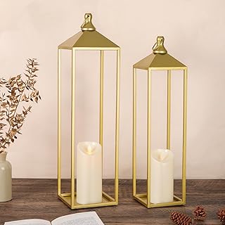 22'' 19'' Large Lanterns Decorative Outdoor Indoor, Set of 2 Gold Metal ...