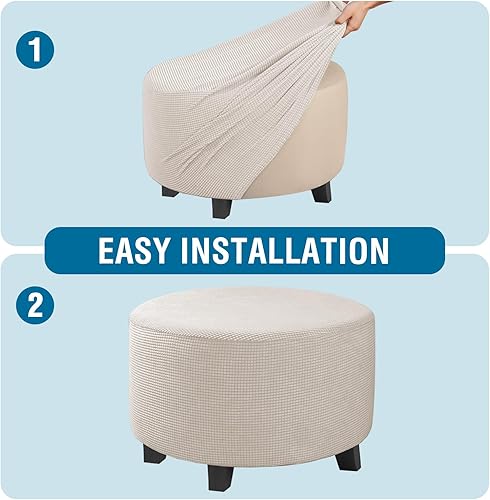 Vista 43 de H.VERSAILTEX Funda otomana elástica, funda otomana redonda, cubierta de almacenamiento otomana, funda protectora de muebles para reposapiés, ajuste