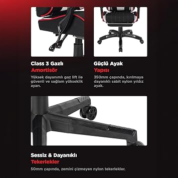 Rampage MC-6655B Vanguard Oyuncu Koltuğu Siyah Gri, Ergonomik Gaming Chair, Ayarlanabilir Sırt ve Yükseklik, Geriye Yatabilen, Konforlu, Boyun ve Bel Destekli Yastıklar, Yüksek Kalite Kumaş