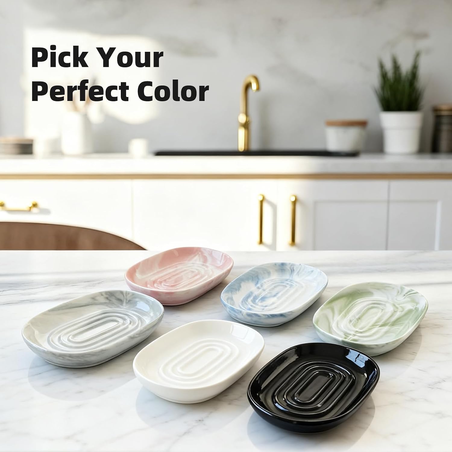 Ceramic Soap Dish for Bath Sink- Modern White Bar Soap Holder for Shower - Easy to Clean Multi-Purpose Oval Soap Dishes for Soap Bar, Sponges, Jewelry, Small Items | Fits Bathroom & Kitchen