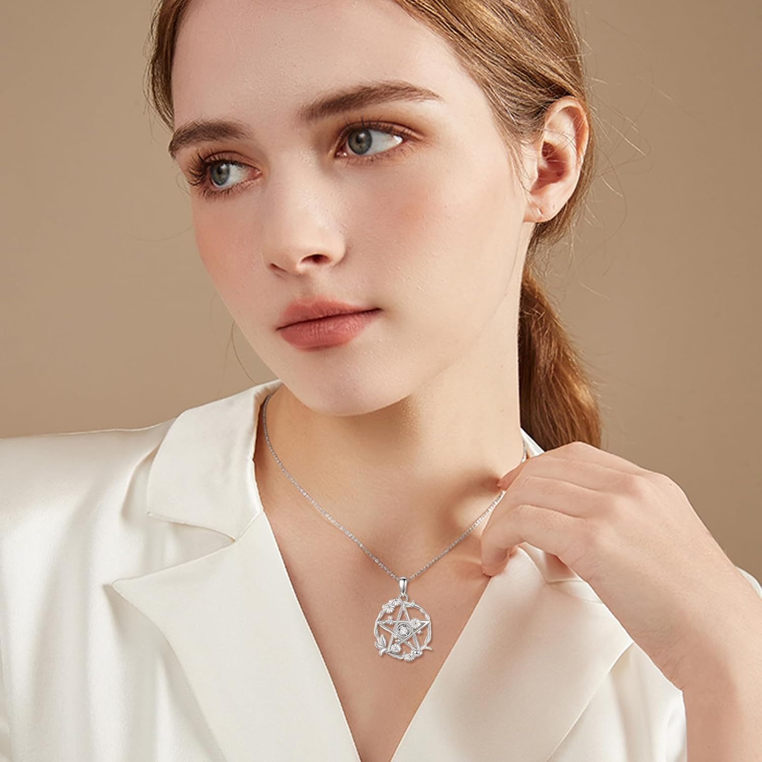 Pentagram Daisy Necklace for Women 925 Sterling Silver Birthstone Pentacle Pendant Necklace Pentacle Jewelry Birthday Gifts - Image 6