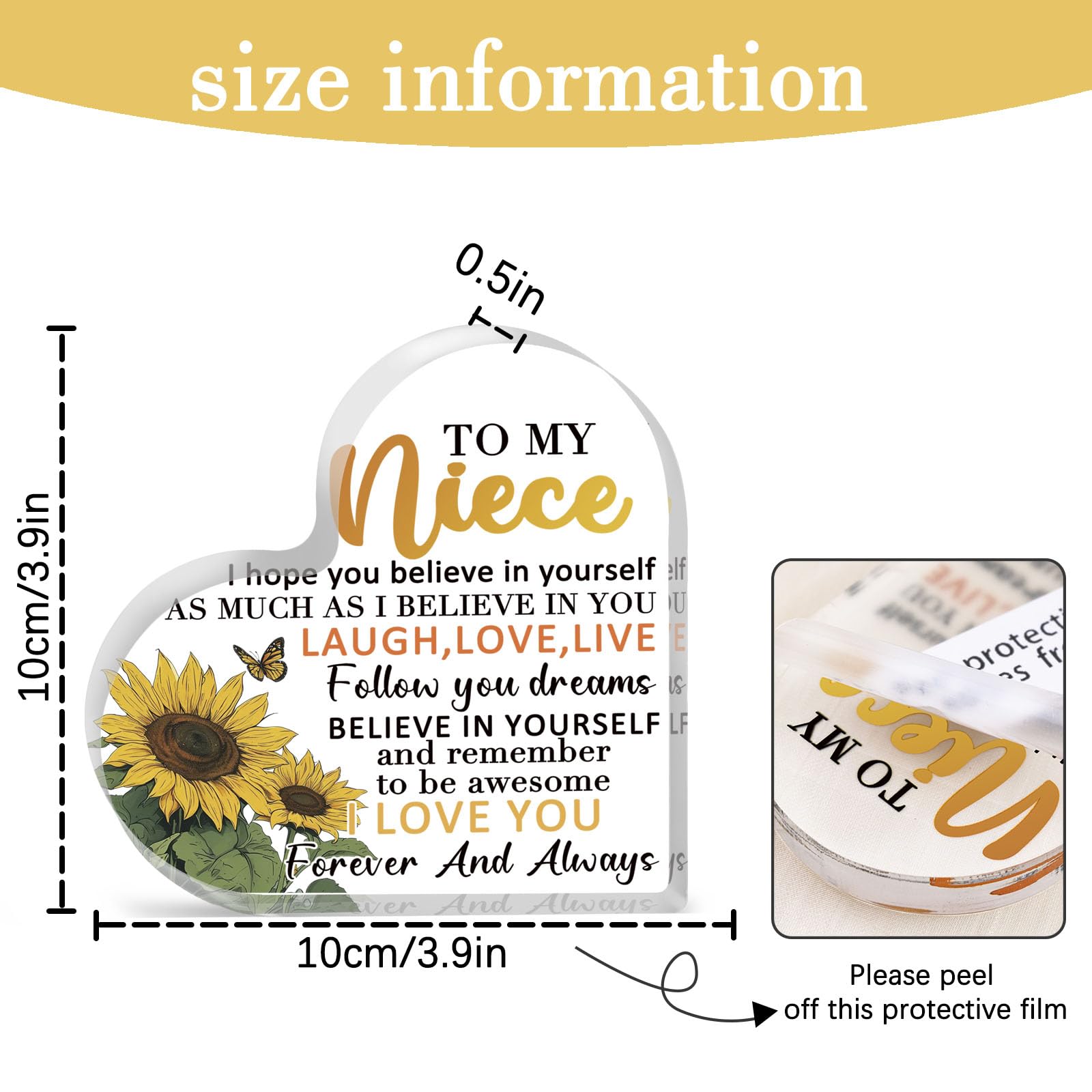 Gifts For Niece From Auntie Birthday Gifts For Nieces Adult Best Niece Gifts From Aunt Acrylic Heart Shaped Plaque Desk Decorations Graduation Weeding Day Gift For Nieces