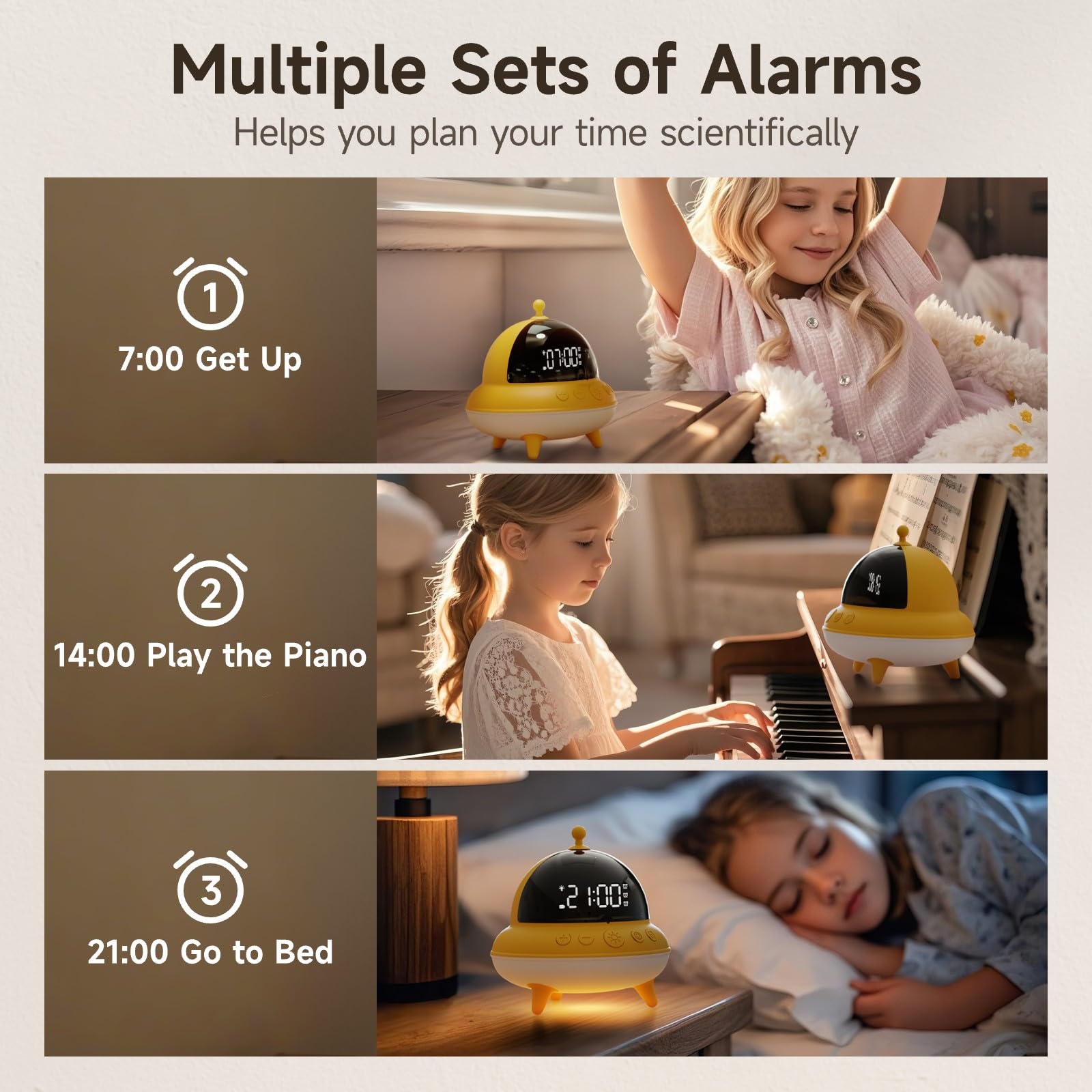 Luce notturna generica, senza presa, lampada notturna per bambini e adulti, sensore crepuscolare con 7 colori regolabili, sveglia con tempo di alzata per camera da letto, cameretta dei bambini, cucina