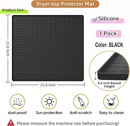 Miniatura 2 de Alfombrilla protectora superior para lavadora y secadora, 1 unidad, almohadilla de silicona de 25.6 x 23.6 pulgadas, antideslizante, resistente,