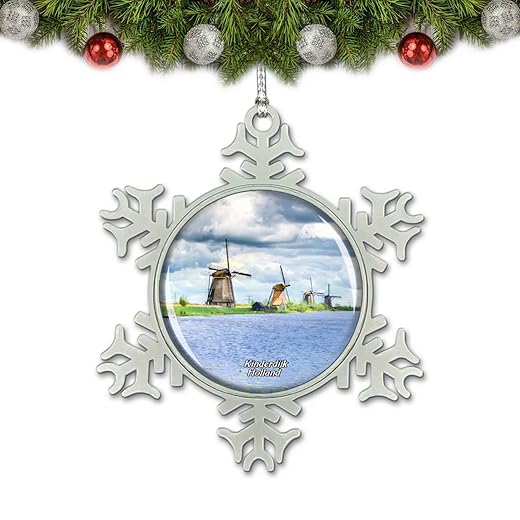 Netherlands Holland Kinderdijk Windmill Christmas Ornament Tree Decoration Crystal Metal Souvenir Gift