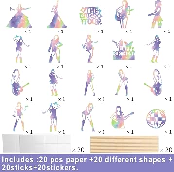 20pcs Singer Party Centerpiece Sticks Music Lover Birthday Party Decorations for Table Holographic Design Popular Singer Theme Centerpieces for Pop Music Singer Birthday Baby Shower Supplies