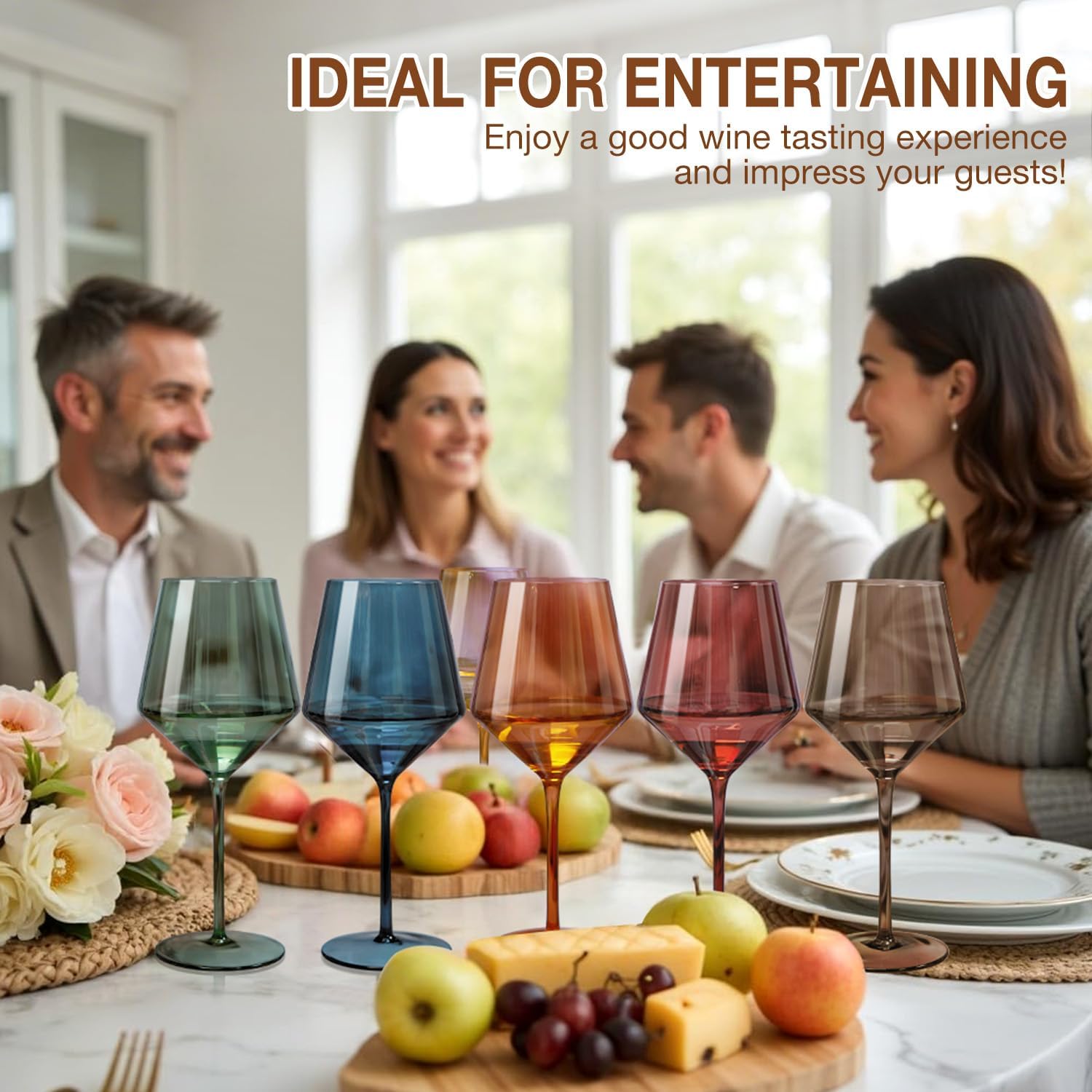 Colored Wine Glasses Set of 6-18oz, Crystal Hand Blown Colorful Wine Glasses with Long Stem,Gift for Entertaining, Party, Ideal for Birthday, Christmas - Image 5