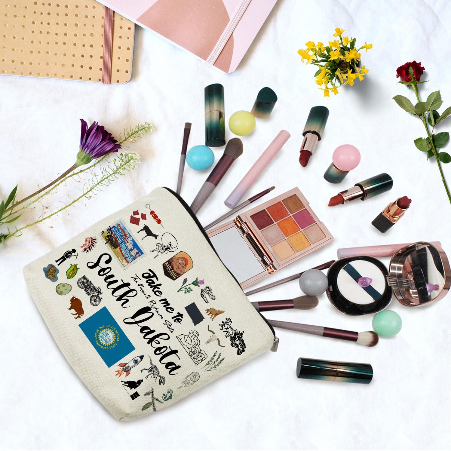 Take Me To South Dakota Makeup Bag South Dakota Travel Gift Small Canvas Organizer Bag with Zipper South Dakota Cosmetic Bag Travel Present for Women Friends Families - Image 6