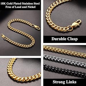 Cadena Curb Chapada Oro Collar De Cadena Cubana De Acero