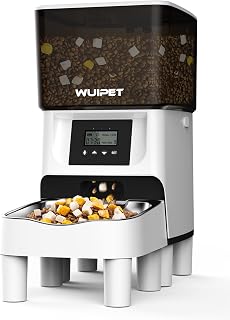 WUIPET Elevated Automatic Cat Feeders - 17 Cups Auto Pet Dry Food Dispenser for Cats and Dogs - Raised Programmable Timed Cat Feeder with Voice Recorder - 4 Meals Per Day and Portion Control