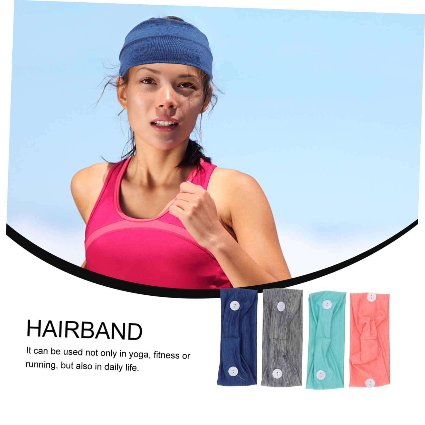 DOITOOL 12pezzi Fasce Larghe Per Donne Con Bottoni Fascia Sportiva Traspirante Per Protezione Auricolare Di Colori Rosso Blu Verde
