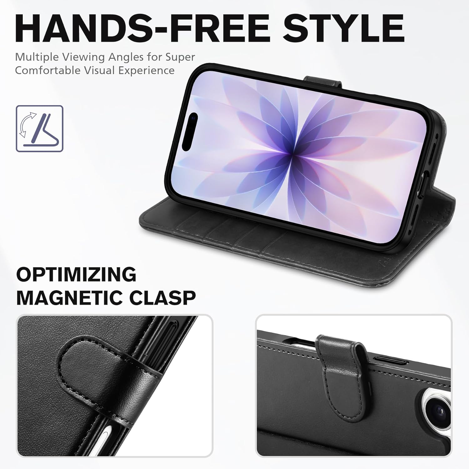 TUCCH Wallet Case for iPhone 17 (6.3") 2025, RFID Blocking 4 Card Holders | Kickstand | Shockproof TPU Shell | PU Leather | Magnetic Closure | Protective Flip Folio Cover | Black - Image 4